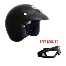 Load image into Gallery viewer, MMG 207 - Motorcycle 3/4 Open Face Helmet Snap On Visor Street Cafe Racer D O T - Glossy Black (Large) with Goggles