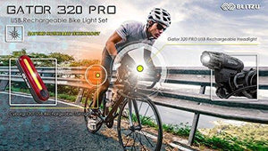 Blitzu Gator 320 PRO USB Rechargeable Bike Light Set POWERFUL Lumens Bicycle Headlight FREE TAIL LIGHT, LED Front and Back Rear Lights Easy To Install for Kids Men Women Road Cycling Safety Flashlight