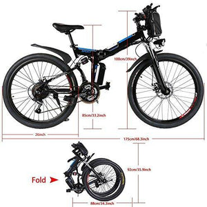 Kaluo Folding Electric Mountain Bike, 26 Inch Wheel, Lithium-Ion Battery, Dual-Suspension and Shimano Gear, 2 Working Mode (US Stock)