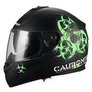 “Biohazard” Full Face Matte Green Dual Visor Street Bike Motorcycle Helmet by Triangle [DOT] (Small)