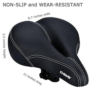 Comfortable Men Women Bike Seat - DAWAY C99 Memory Foam Padded Leather Wide Bicycle Saddle Cushion with Taillight, Waterproof, Dual Spring Designed, Soft, Breathable, Fit Most Bikes, 1 Year Warranty