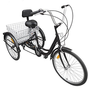 Ridgayard 6 Speed 24 Inch 3 Wheel Adult Tricycle Cruise Cargo Bike with Folding Basket