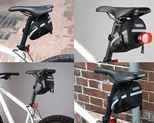 Load image into Gallery viewer, CestMall 1.2L Bicycle &amp; MTB Cycling PU Saddle Bag, Waterproof Bike Bag Back Seat Pouch, Bicycle Repair Tools Pocket Pack with Reflective Stripes (New Black)