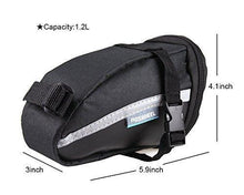 Load image into Gallery viewer, CestMall 1.2L Bicycle &amp; MTB Cycling PU Saddle Bag, Waterproof Bike Bag Back Seat Pouch, Bicycle Repair Tools Pocket Pack with Reflective Stripes (New Black)