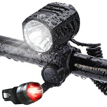 Load image into Gallery viewer, Super Bright Bike Light USB Rechargeable, Te-Rich 1200 Lumens Waterproof Road / Mountain Bicycle Headlight and LED Taillight Set with 4400 mAh Battery