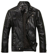 Load image into Gallery viewer, Chouyatou Men&#39;s Vintage Stand Collar Pu Leather Jacket