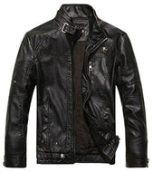 Chouyatou Men's Vintage Stand Collar Pu Leather Jacket