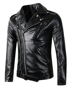 New Mens Causal Belted Design Slim Pu Leather Biker Zipper Jacket Coat