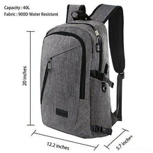 Load image into Gallery viewer, Business Laptop Backpack, Slim Anti Theft Computer Bag, Water-resistent College School Backpack, Eco-friendly Travel Shoulder Bag w/ USB Charging Port Fits UNDER 17&quot; Laptop &amp; Notebook by Mancro (Grey)