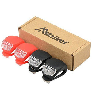 Malker Bicycle Light Front and Rear Silicone LED Bike Light Set - Bike Headlight and Taillight,Waterproof & Safety Road,Mountain Bike Lights,Batteries Included,4 Pack