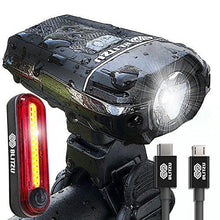 Load image into Gallery viewer, Blitzu Gator 380 USB Rechargeable Bike Light Set POWERFUL Lumens Bicycle Headlight FREE TAIL LIGHT, LED Front and Back Rear Lights Easy To Install for Kids Men Women Road Cycling Safety Flashlight