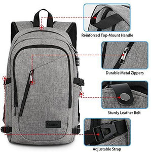 Business Laptop Backpack, Slim Anti Theft Computer Bag, Water-resistent College School Backpack, Eco-friendly Travel Shoulder Bag w/ USB Charging Port Fits UNDER 17" Laptop & Notebook by Mancro (Grey)